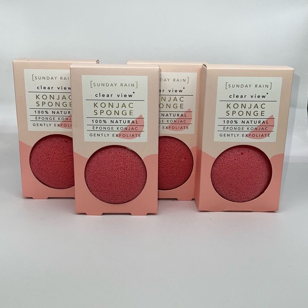 Konjac Sponges Exfoliate Natural Gently Face Lot 4 Sunday Rain Body New Sealed